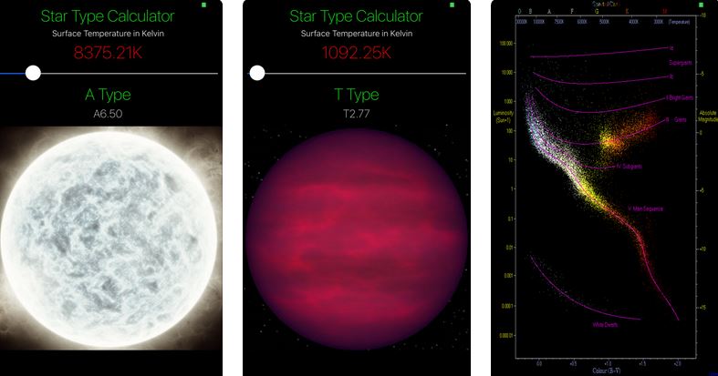 Calculatrice de type d'étoile d'astronomie pour iPhone -
