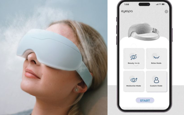 Masseur oculaire connecté à l'application eyeSpa avec vibrations pulsées et brume -