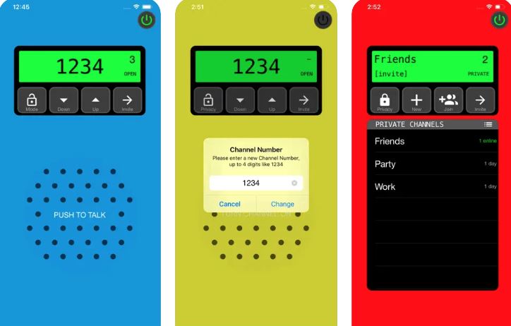 Parler maintenant!  Application Talkie-walkie pour iPhone avec canaux ouverts/privés -